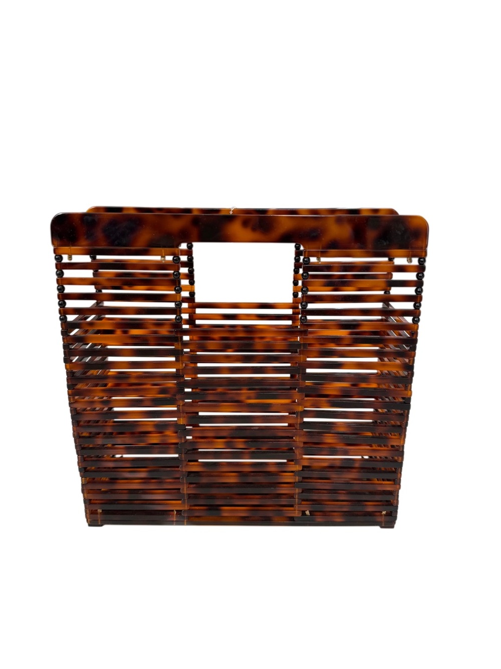 Vacation Resort Statement Tortoiseshell Slatted Acrylic Handbag Tote - Picture 4 of 8